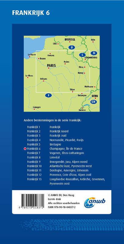 Achterkant van ANWB Wegenkaart Frankrijk 6. Champagne/ Ile de France