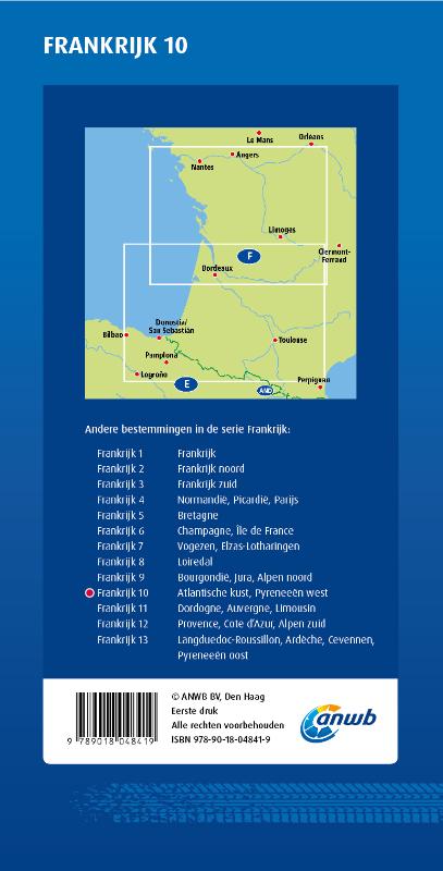Achterkant van ANWB Wegenkaart Frankrijk 10. Atlantische kust/ Pyreneeen-West