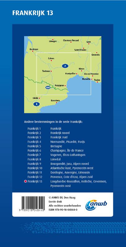 Achterkant van ANWB Wegenkaart Frankrijk 13. Languedoc-Roussillon/Ardeche/Cevennen/ Pyreneeen-Oost