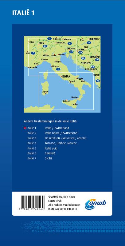 Achterkant van ANWB*Wegenkaart Italië 1. Italië/Zwitserland