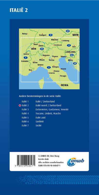 Achterkant van ANWB*Wegenkaart Italië 2. Italie-Noord/Zwitserland