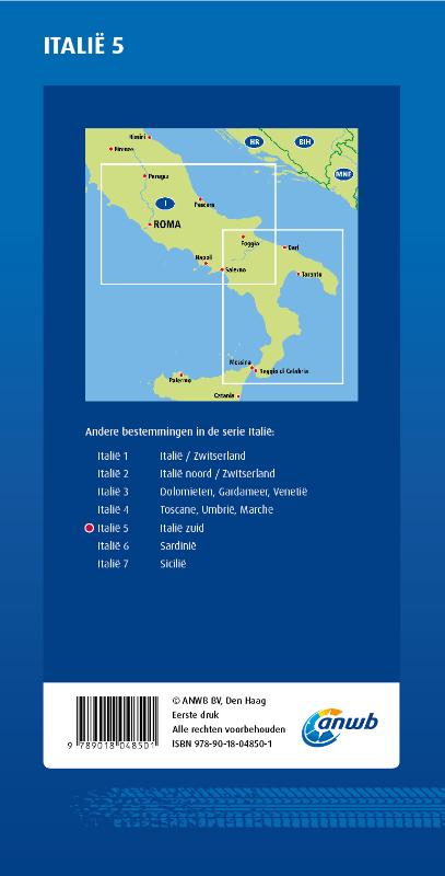 Achterkant van ANWB*Wegenkaart Italië 5. Italië-Zuid