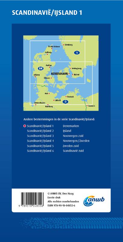Achterkant van ANWB Wegenkaart Scandinavië/IJsland 1. Denemarken
