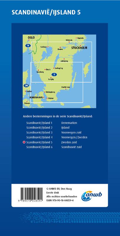 Achterkant van ANWB Wegenkaart Scandinavië/IJsland 5. Zweden-Zuid
