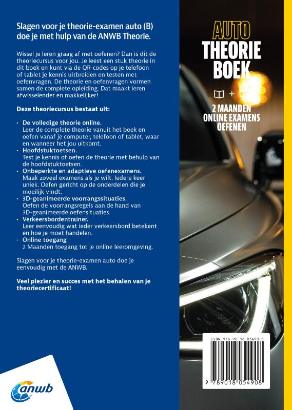 Achterkant van Auto Theorieboek B + Online examens oefenen