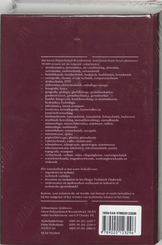 Achterkant van Groot polytechnisch woordenboek Nederlands-Frans