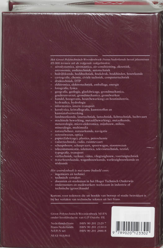 Achterkant van Groot polytechnisch woordenboek Frans-Nederlands