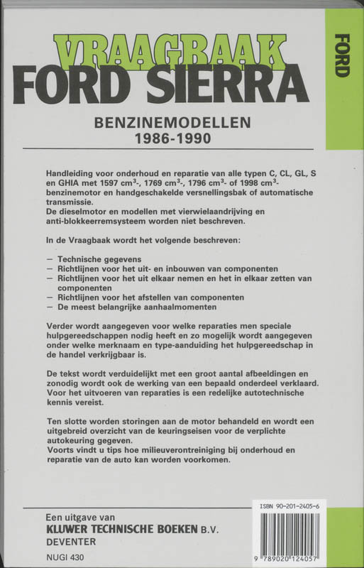 Achterkant van Vraagbaak Ford Sierra