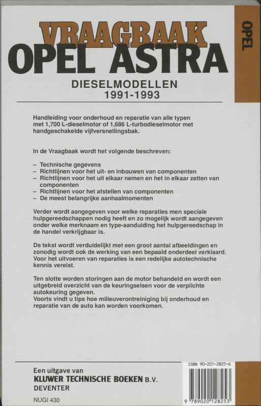 Achterkant van Vraagbaak Opel Astra