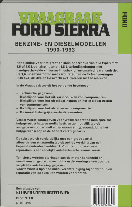 Achterkant van Vraagbaak Ford Sierra