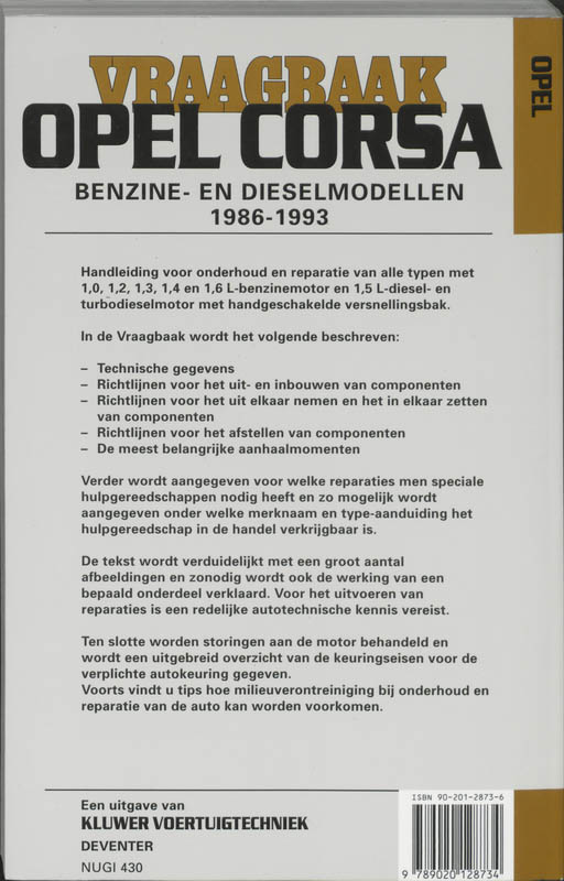 Achterkant van Vraagbaak Opel Corsa