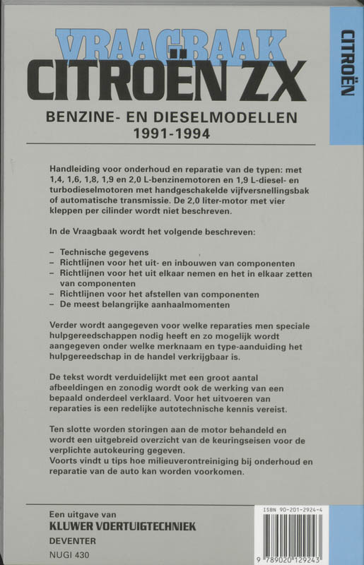 Achterkant van Vraagbaak Citroen ZX