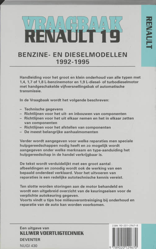 Achterkant van Benzine- en dieselmodellen 1992-1995