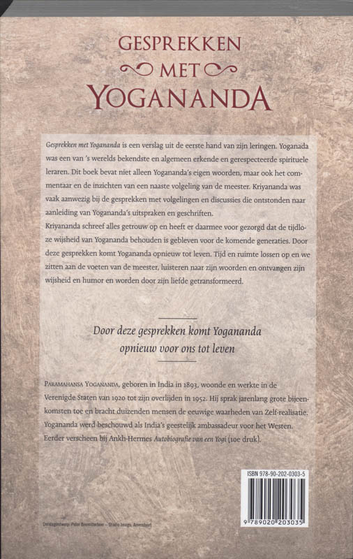 Achterkant van Gesprekken met Yogananda