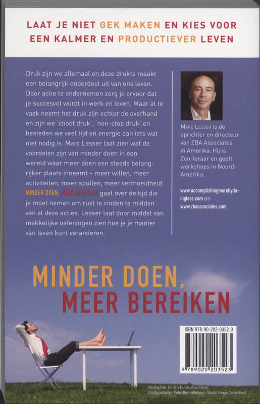 Achterkant van Minder doen, meer bereiken