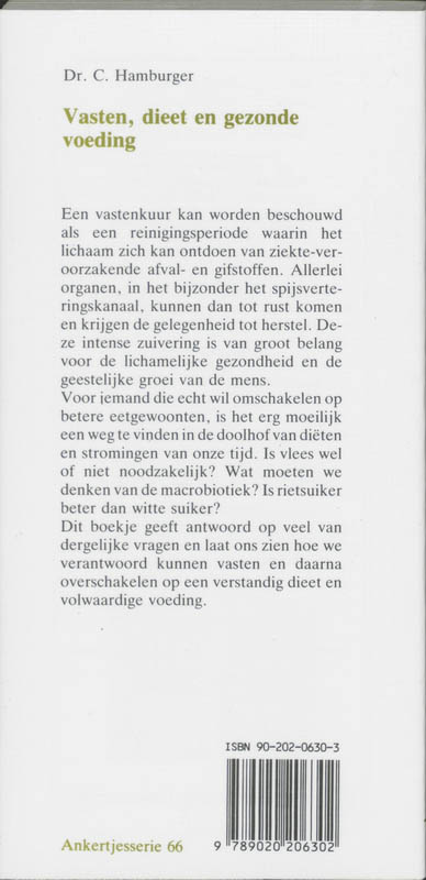 Achterkant van Vasten, dieet en gezonde voeding