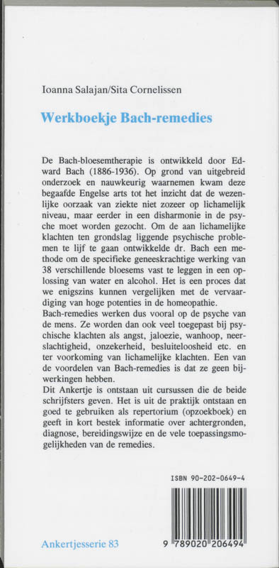 Achterkant van Werkboekje voor de therapie met de Bach bloemenremedies