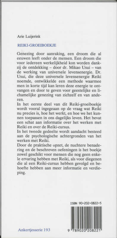 Achterkant van Reiki-groeiboekje