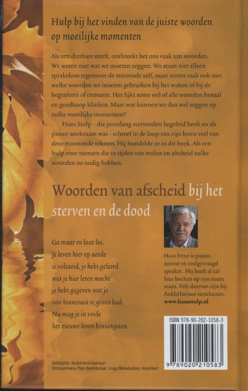 Achterkant van Woorden van afscheid bij het sterven en de dood