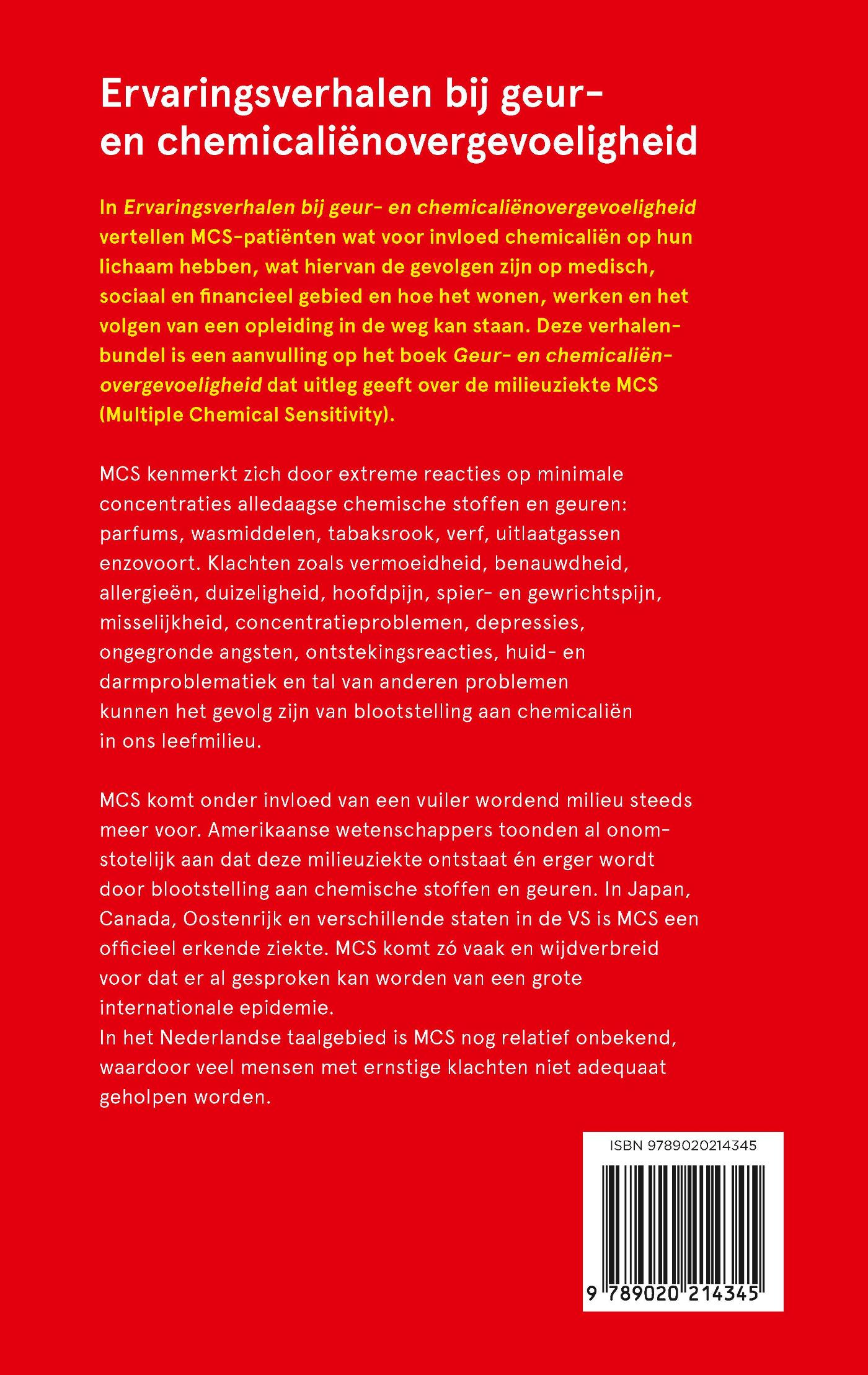 Achterkant van Ervaringsverhalen bij geur- en chemicaliënovergevoeligheid.