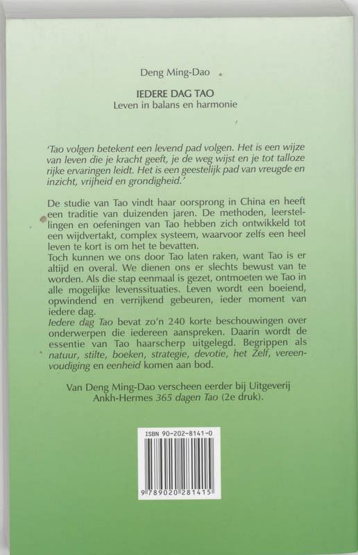 Achterkant van Iedere dag Tao