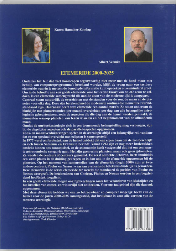 Achterkant van Efemeride 2000-2025