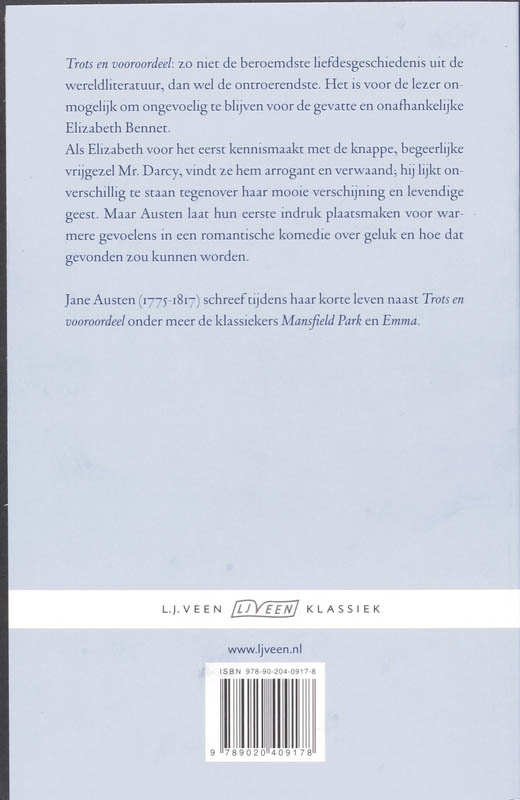 Achterkant van Trots en vooroordeel