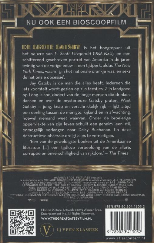 Achterkant van De grote Gatsby