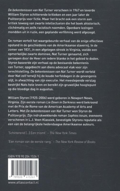 Achterkant van De bekentenissen van Nat Turner