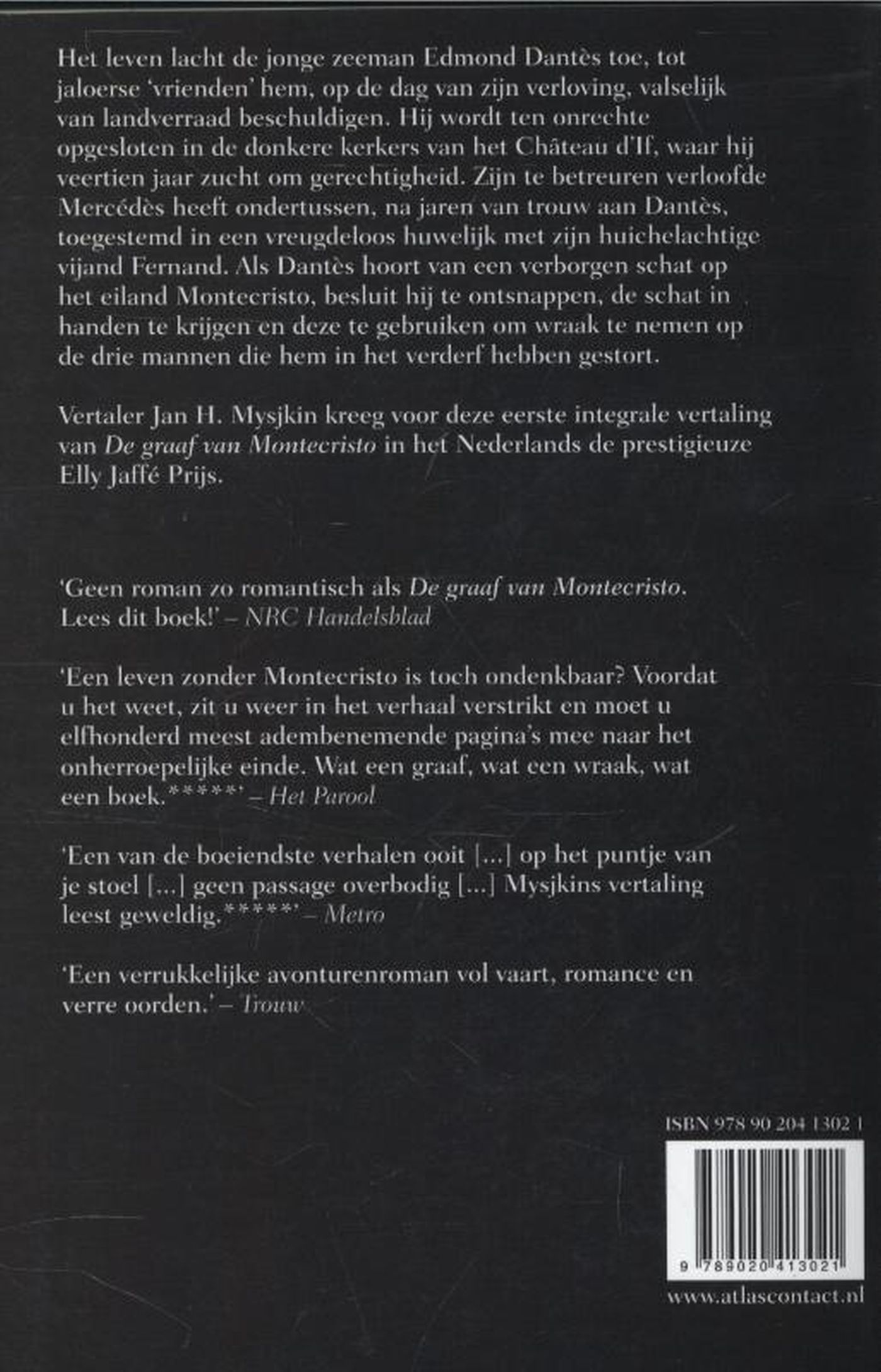 Achterkant van De graaf van Montecristo