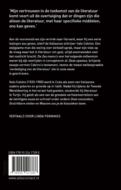 Achterkant van Zes memo's voor het volgende millennium