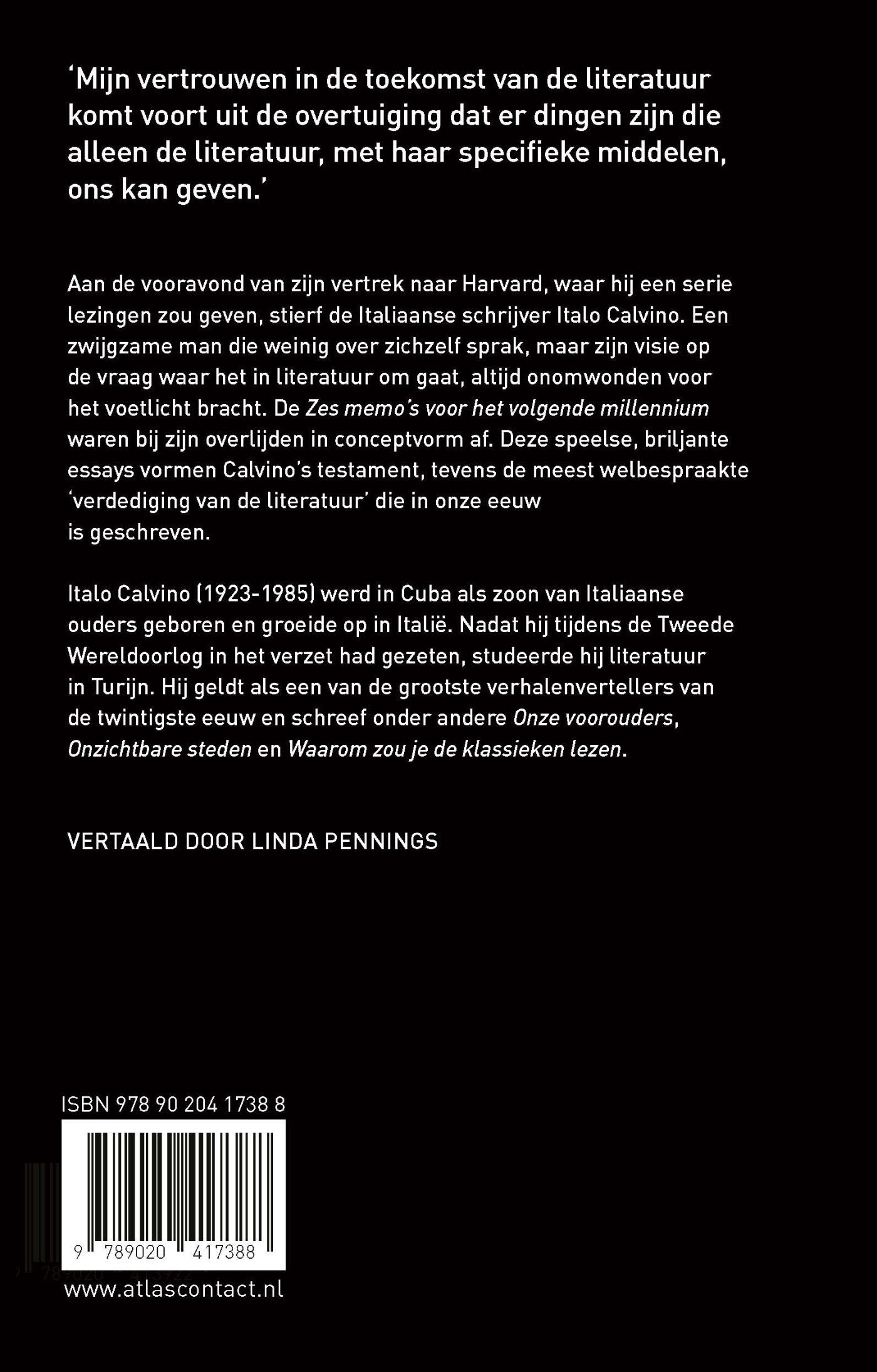 Achterkant van Zes memo's voor het volgende millennium