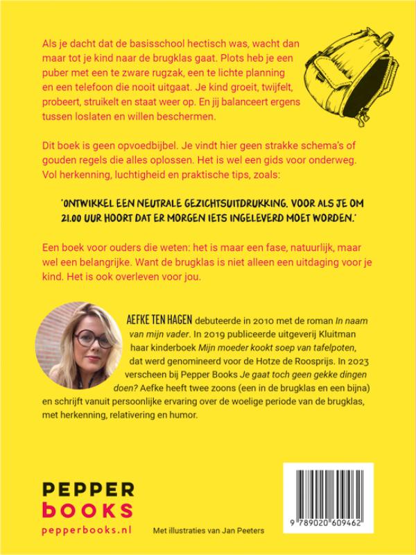 Achterkant van Help! kind naar de brugklas