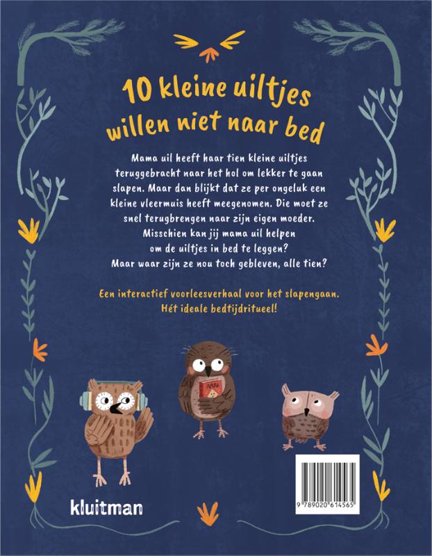 Achterkant van 10 kleine uiltjes willen niet naar bed