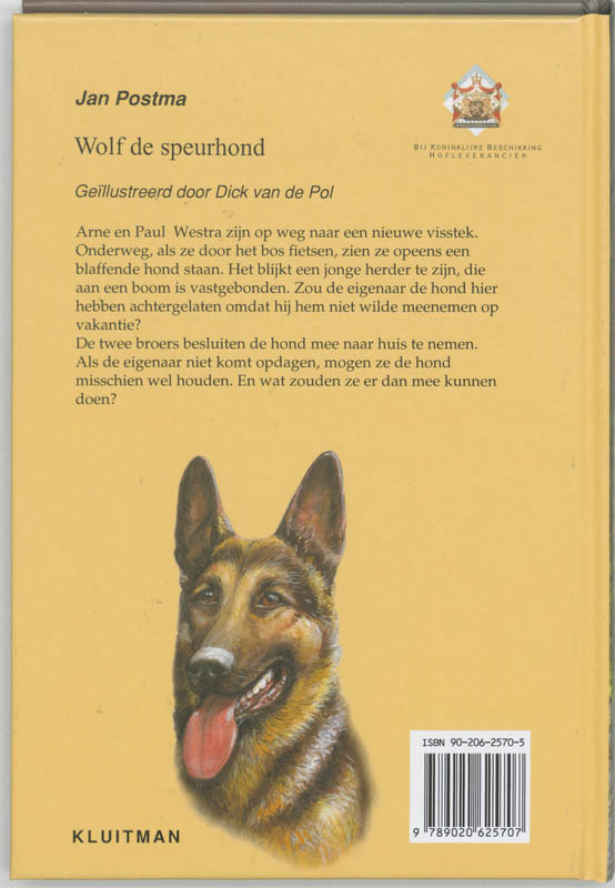 Achterkant van Wolf, de speurhond