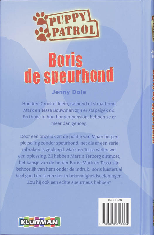 Achterkant van Boris de speurhond