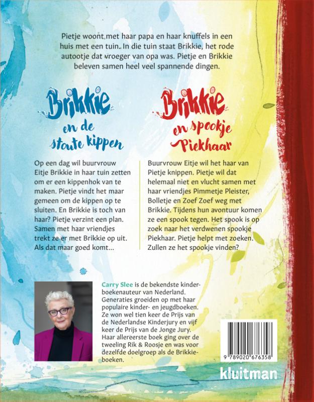 Achterkant van Brikkie en de stoute kippen & Brikkie en spookje Piekhaar