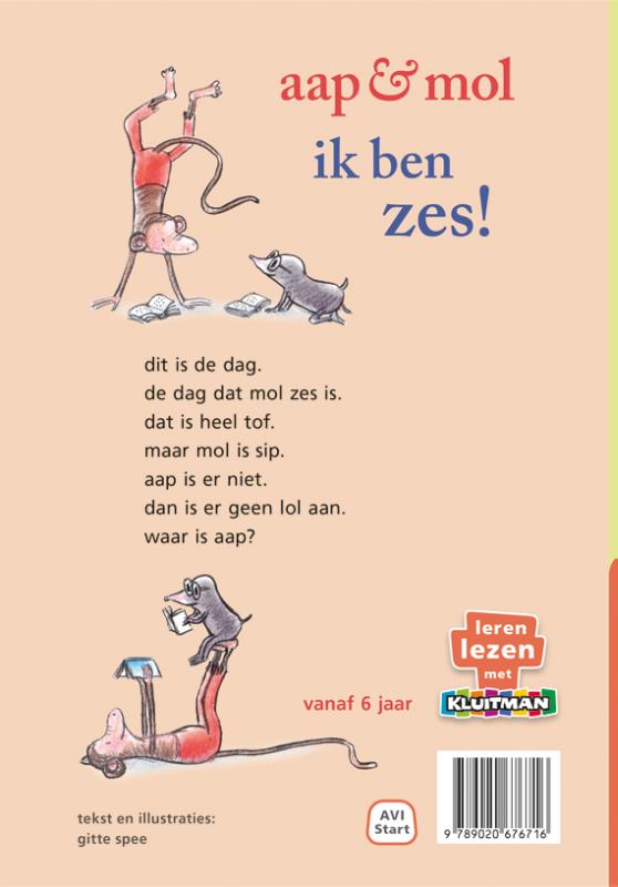 Achterkant van aap & mol. ik ben zes!