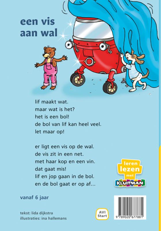 Achterkant van de bol van lif. een vis aan wal