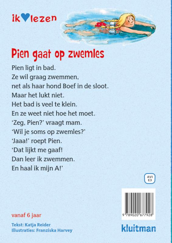 Achterkant van Pien gaat op zwemles