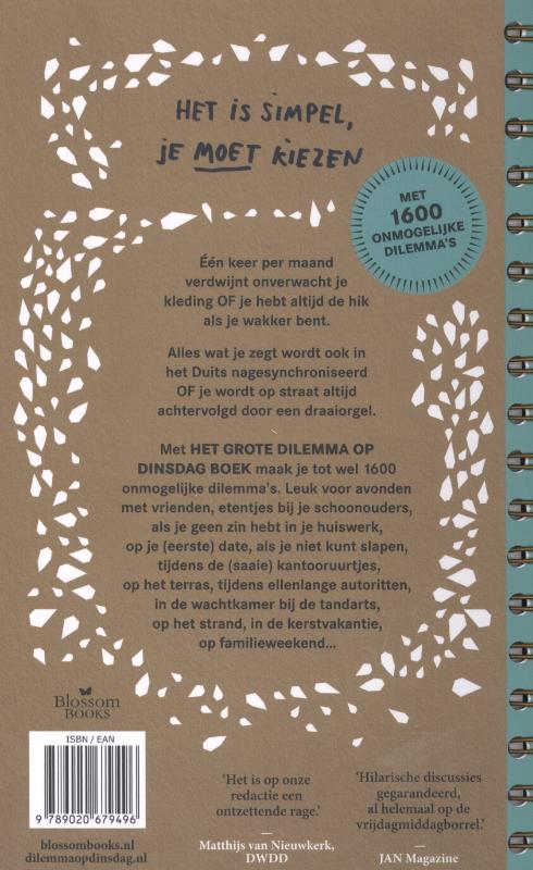 Achterkant van Het grote dilemma op dinsdag boek