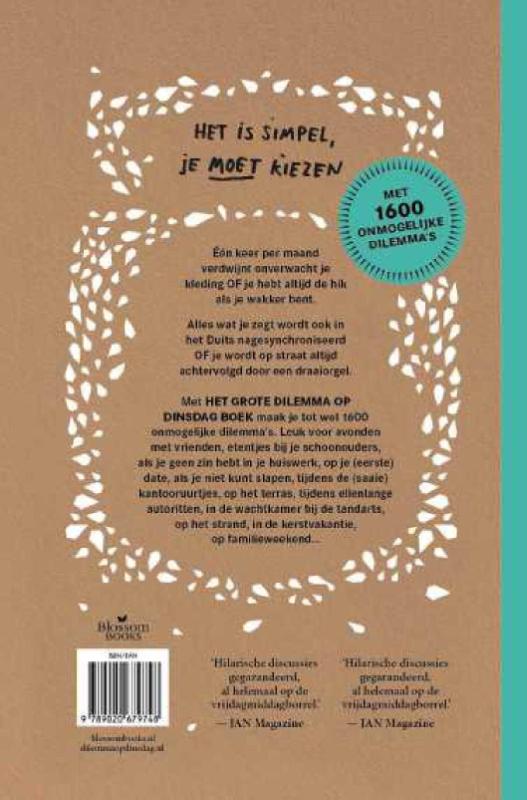 Achterkant van Het grote dilemma op dinsdag boek