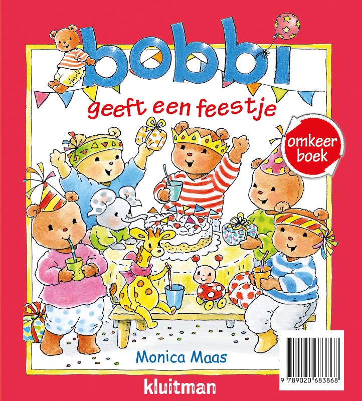 Achterkant van Omkeerboek. Gefeliciteerd, lieve Bobbi/Bobbi geeft een feestje