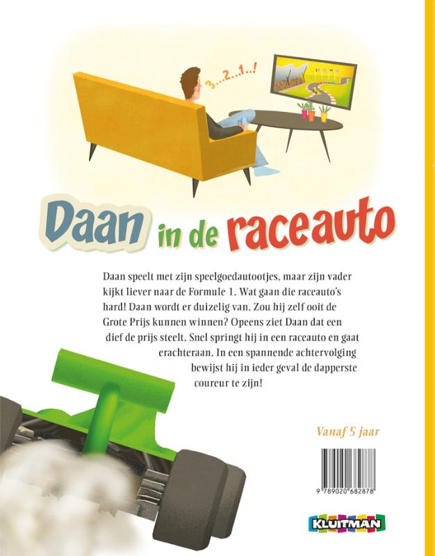 Achterkant van Daan in de raceauto