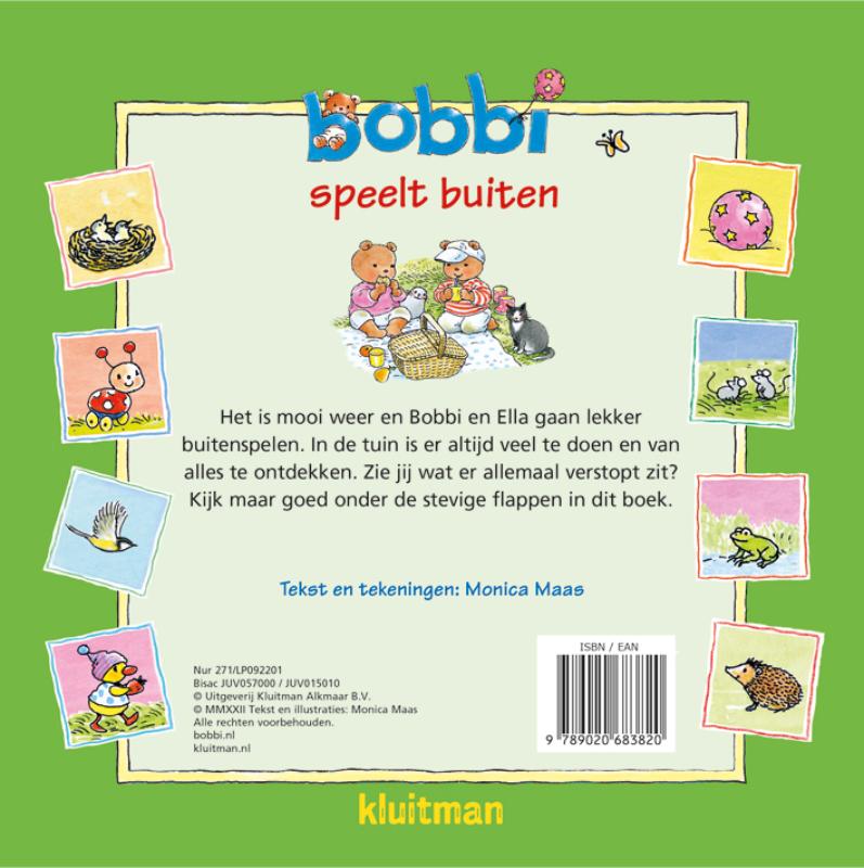 Achterkant van Bobbi speelt buiten