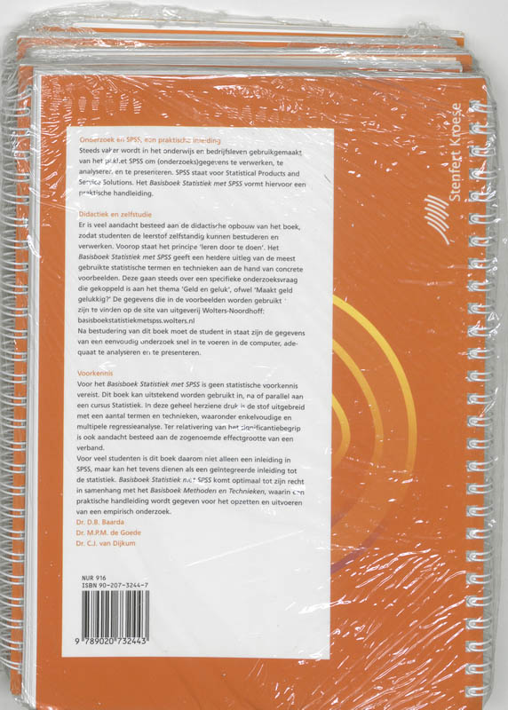 Achterkant van Basisboek Statistiek met SPSS