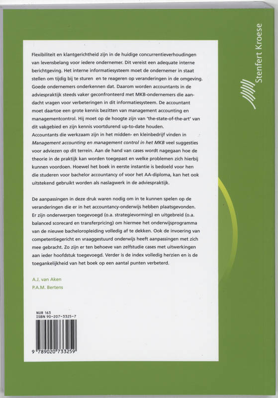 Achterkant van Management accounting en management control in het midden- en kleinbedrijf