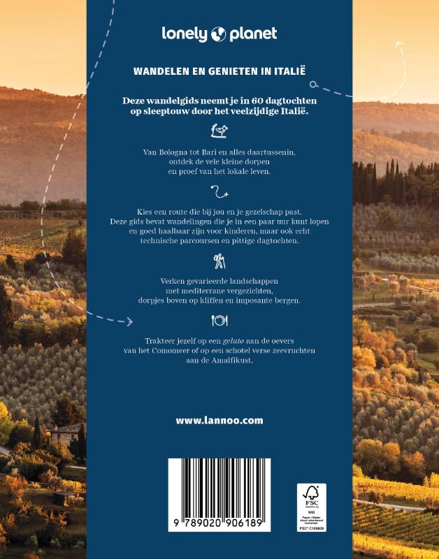 Achterkant van Lonely Planet wandelgids Italië