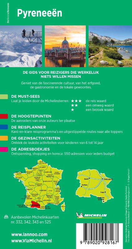 Achterkant van Michelin Reisgids Pyreneeën