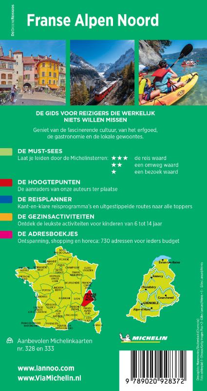 Achterkant van Michelin Reisgids Franse Alpen Noord